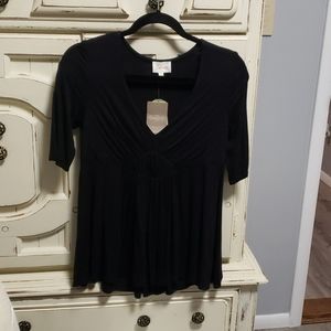 Deletta by Anthropologie Black V-Neck Blouse Small